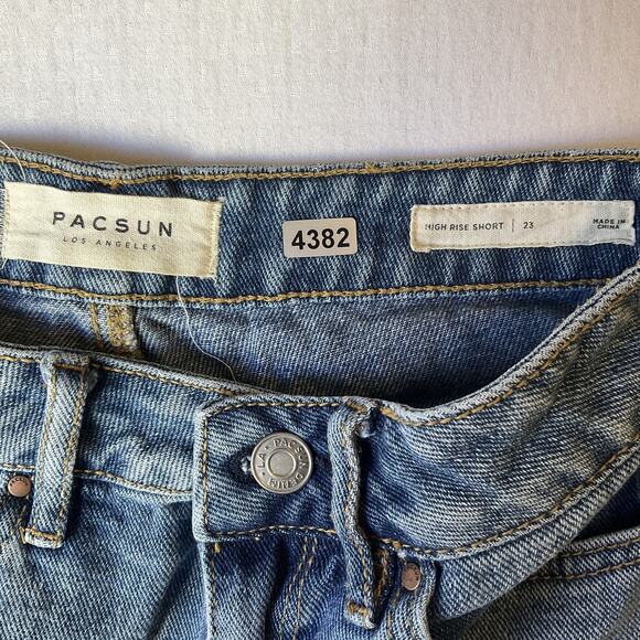 Pacsun Women Shorts 23 Blue Denim High Rise Short Shorts Frayed Hem - Picture 2 of 10